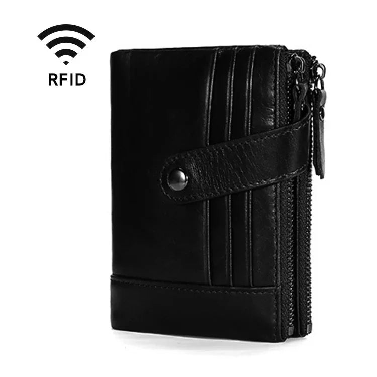 Portefeuille rétro multifonction en cuir de vachette TP-196 avec multiples emplacements pour cartes et double fermeture éclair RFID