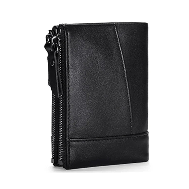 Portefeuille rétro multifonction en cuir de vachette TP-196 avec multiples emplacements pour cartes et double fermeture éclair RFID