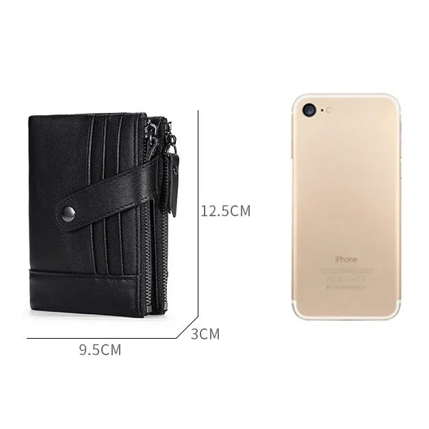 Portefeuille rétro multifonction en cuir de vachette TP-196 avec multiples emplacements pour cartes et double fermeture éclair RFID