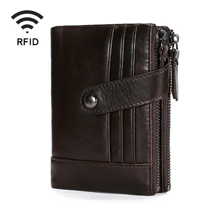 Portefeuille rétro multifonction en cuir de vachette TP-196 avec multiples emplacements pour cartes et double fermeture éclair RFID
