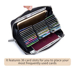 Porte-cartes en cuir de vachette à deux couches en forme d'organisateur avec plusieurs emplacements, portefeuille anti-RFID antivol