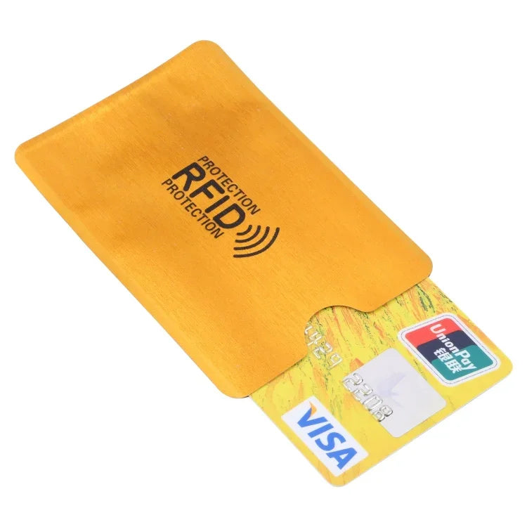 100 PCS Protège-cartes en aluminium anti-vol avec protection RFID, Taille : 9,1*6,3cm, RFID 100pcs (Or), RFID 100pcs (Argent)