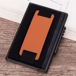 X-32C Portefeuille sac élastique en alliage d'aluminium pour hommes, type carte à ouverture automatique, anti-magnétique RFID, bouton A, avec sangle en cuir PU, X-32C Bouton A Argent, X-32C Bouton A Noir