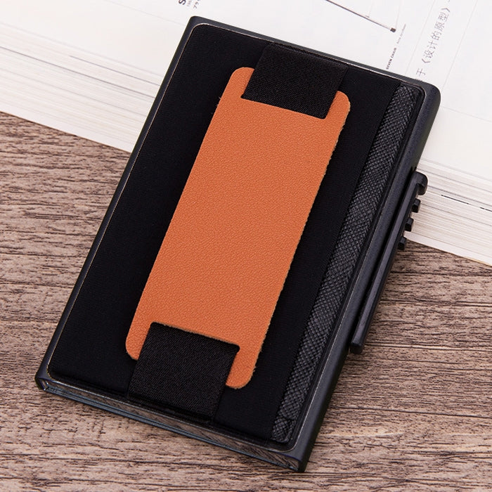 X-32C Portefeuille sac élastique en alliage d'aluminium pour hommes, type carte à ouverture automatique, anti-magnétique RFID, bouton A, avec sangle en cuir PU, X-32C Bouton A Argent, X-32C Bouton A Noir