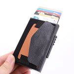 X-32C Portefeuille sac élastique en alliage d'aluminium pour hommes, type carte à ouverture automatique, anti-magnétique RFID, bouton A, avec sangle en cuir PU, X-32C Bouton A Argent, X-32C Bouton A Noir