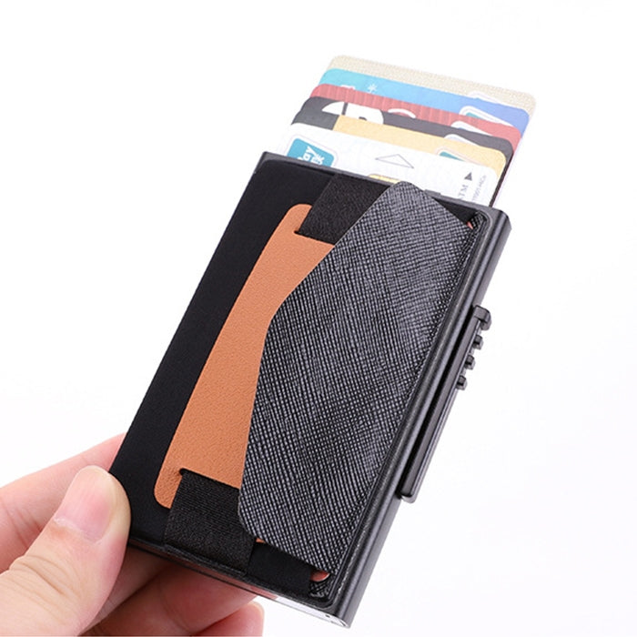 X-32C Portefeuille sac élastique en alliage d'aluminium pour hommes, type carte à ouverture automatique, anti-magnétique RFID, bouton A, avec sangle en cuir PU, X-32C Bouton A Argent, X-32C Bouton A Noir