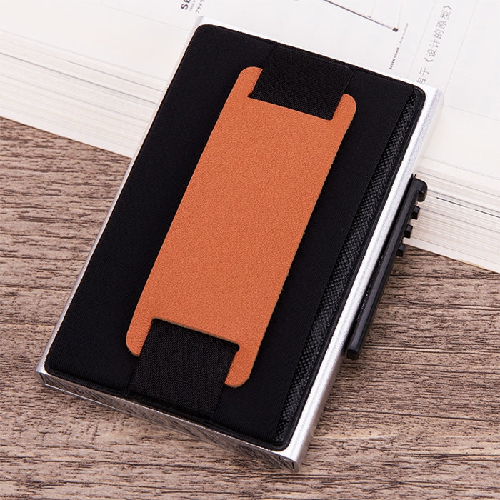 X-32C Portefeuille sac élastique en alliage d'aluminium pour hommes, type carte à ouverture automatique, anti-magnétique RFID, bouton A, avec sangle en cuir PU, X-32C Bouton A Argent, X-32C Bouton A Noir