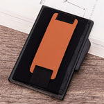 Carte automatique à clapet X-32C Type anti-magnétique RFID anti-vol Homme Alliage d'aluminium B Bouton cadran Sac élastique Portefeuille avec sangle en cuir PU, Bouton cadran B X-32C Bleu, Bouton cadran B X-32C Noir, Bouton cadran B X-32C Gris
