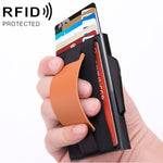 Carte automatique à clapet X-32C Type anti-magnétique RFID anti-vol Homme Alliage d'aluminium B Bouton cadran Sac élastique Portefeuille avec sangle en cuir PU, Bouton cadran B X-32C Bleu, Bouton cadran B X-32C Noir, Bouton cadran B X-32C Gris
