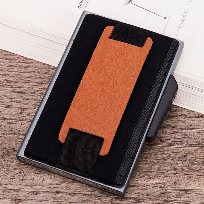 Carte automatique à clapet X-32C Type anti-magnétique RFID anti-vol Homme Alliage d'aluminium B Bouton cadran Sac élastique Portefeuille avec sangle en cuir PU, Bouton cadran B X-32C Bleu, Bouton cadran B X-32C Noir, Bouton cadran B X-32C Gris