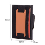 Carte automatique à clapet X-32C Type anti-magnétique RFID anti-vol Homme Alliage d'aluminium B Bouton cadran Sac élastique Portefeuille avec sangle en cuir PU, Bouton cadran B X-32C Bleu, Bouton cadran B X-32C Noir, Bouton cadran B X-32C Gris