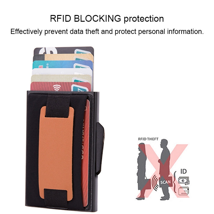 Carte automatique à clapet X-32C Type anti-magnétique RFID anti-vol Homme Alliage d'aluminium B Bouton cadran Sac élastique Portefeuille avec sangle en cuir PU, Bouton cadran B X-32C Bleu, Bouton cadran B X-32C Noir, Bouton cadran B X-32C Gris