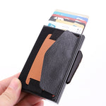 Carte automatique à clapet X-32C Type anti-magnétique RFID anti-vol Homme Alliage d'aluminium B Bouton cadran Sac élastique Portefeuille avec sangle en cuir PU, Bouton cadran B X-32C Bleu, Bouton cadran B X-32C Noir, Bouton cadran B X-32C Gris