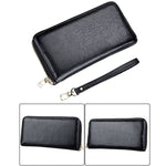 Porte-cartes portefeuille long en cuir de vachette véritable à texture litchi avec fermeture éclair, protection RFID, porte-monnaie, étui à cartes avec sangle pour femme, Taille : 20*10,5*3cm