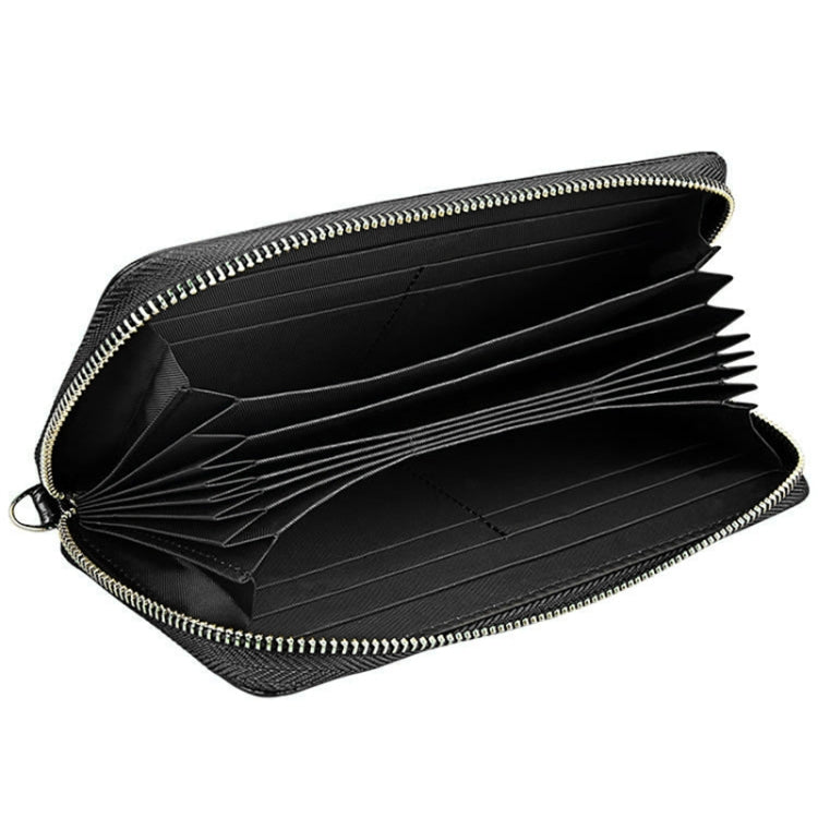 Porte-cartes portefeuille long en cuir de vachette véritable à texture litchi avec fermeture éclair, protection RFID, porte-monnaie, étui à cartes avec sangle pour femme, Taille : 20*10,5*3cm