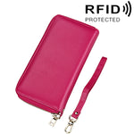 Porte-cartes portefeuille long en cuir de vachette véritable à texture litchi avec fermeture éclair, protection RFID, porte-monnaie, étui à cartes avec sangle pour femme, Taille : 20*10,5*3cm