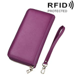 Porte-cartes portefeuille long en cuir de vachette véritable à texture litchi avec fermeture éclair, protection RFID, porte-monnaie, étui à cartes avec sangle pour femme, Taille : 20*10,5*3cm