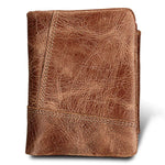 Portefeuille Porte-cartes Court à 3 Volets en Cuir Véritable Texture Crazy Horse avec Fermeture Éclair, Protection RFID, Porte-monnaie, Taille : 12*9.5*4cm (Taupe), 3585