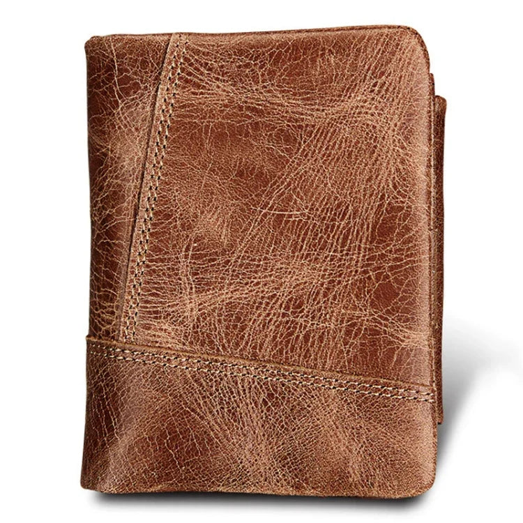 Portefeuille Porte-cartes Court à 3 Volets en Cuir Véritable Texture Crazy Horse avec Fermeture Éclair, Protection RFID, Porte-monnaie, Taille : 12*9.5*4cm (Taupe), 3585
