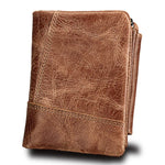 Portefeuille Porte-cartes Court à 3 Volets en Cuir Véritable Texture Crazy Horse avec Fermeture Éclair, Protection RFID, Porte-monnaie, Taille : 12*9.5*4cm (Taupe), 3585