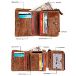Portefeuille Porte-cartes Court à 3 Volets en Cuir Véritable Texture Crazy Horse avec Fermeture Éclair, Protection RFID, Porte-monnaie, Taille : 12*9.5*4cm (Taupe), 3585
