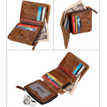 Portefeuille Porte-cartes Court à 3 Volets en Cuir Véritable Texture Crazy Horse avec Fermeture Éclair, Protection RFID, Porte-monnaie, Taille : 12*9.5*4cm (Taupe), 3585