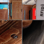 Portefeuille Porte-cartes Court à 3 Volets en Cuir Véritable Texture Crazy Horse avec Fermeture Éclair, Protection RFID, Porte-monnaie, Taille : 12*9.5*4cm (Taupe), 3585