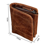 Portefeuille Porte-cartes Court à 3 Volets en Cuir Véritable Texture Crazy Horse avec Fermeture Éclair, Protection RFID, Porte-monnaie, Taille : 12*9.5*4cm (Taupe), 3585