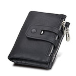 Portefeuille porte-cartes 3 volets en cuir véritable de vachette texture Crazy Horse avec fermeture éclair, blocage RFID, porte-monnaie, étui de protection pour hommes, taille : 12 x 9,5 x 3,5 cm