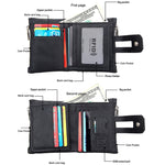 Portefeuille porte-cartes 3 volets en cuir véritable de vachette texture Crazy Horse avec fermeture éclair, blocage RFID, porte-monnaie, étui de protection pour hommes, taille : 12 x 9,5 x 3,5 cm