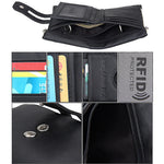 Portefeuille porte-cartes 3 volets en cuir véritable de vachette texture Crazy Horse avec fermeture éclair, blocage RFID, porte-monnaie, étui de protection pour hommes, taille : 12 x 9,5 x 3,5 cm