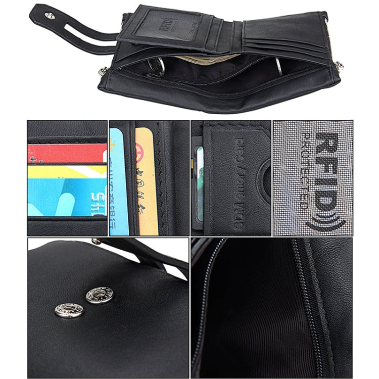 Portefeuille porte-cartes 3 volets en cuir véritable de vachette texture Crazy Horse avec fermeture éclair, blocage RFID, porte-monnaie, étui de protection pour hommes, taille : 12 x 9,5 x 3,5 cm
