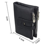 Portefeuille porte-cartes 3 volets en cuir véritable de vachette texture Crazy Horse avec fermeture éclair, blocage RFID, porte-monnaie, étui de protection pour hommes, taille : 12 x 9,5 x 3,5 cm