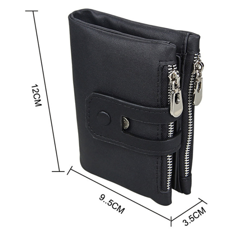 Portefeuille porte-cartes 3 volets en cuir véritable de vachette texture Crazy Horse avec fermeture éclair, blocage RFID, porte-monnaie, étui de protection pour hommes, taille : 12 x 9,5 x 3,5 cm