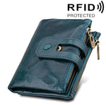 Portefeuille porte-cartes 3 volets en cuir véritable de vachette texture Crazy Horse avec fermeture éclair, blocage RFID, porte-monnaie, étui de protection pour hommes, taille : 12 x 9,5 x 3,5 cm