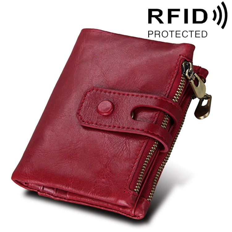 Portefeuille porte-cartes 3 volets en cuir véritable de vachette texture Crazy Horse avec fermeture éclair, blocage RFID, porte-monnaie, étui de protection pour hommes, taille : 12 x 9,5 x 3,5 cm