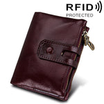 Portefeuille porte-cartes 3 volets en cuir véritable de vachette texture Crazy Horse avec fermeture éclair, blocage RFID, porte-monnaie, étui de protection pour hommes, taille : 12 x 9,5 x 3,5 cm