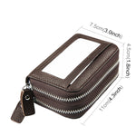Portefeuille porte-cartes à double couche en cuir de vache véritable couleur unie avec fermeture éclair, protection RFID, porte-monnaie, porte-cartes, étui protecteur avec 11 emplacements pour cartes & compartiment à pièces, Taille : 11*7,5*4,5cm