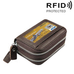 Portefeuille porte-cartes à double couche en cuir de vache véritable couleur unie avec fermeture éclair, protection RFID, porte-monnaie, porte-cartes, étui protecteur avec 11 emplacements pour cartes & compartiment à pièces, Taille : 11*7,5*4,5cm