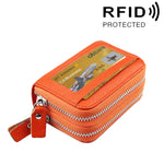 Portefeuille porte-cartes à double couche en cuir de vache véritable couleur unie avec fermeture éclair, protection RFID, porte-monnaie, porte-cartes, étui protecteur avec 11 emplacements pour cartes & compartiment à pièces, Taille : 11*7,5*4,5cm