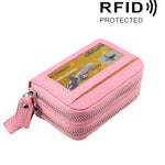Portefeuille porte-cartes à double couche en cuir de vache véritable couleur unie avec fermeture éclair, protection RFID, porte-monnaie, porte-cartes, étui protecteur avec 11 emplacements pour cartes & compartiment à pièces, Taille : 11*7,5*4,5cm