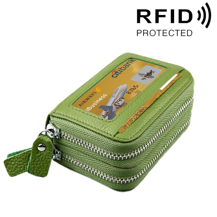 Portefeuille porte-cartes à double couche en cuir de vache véritable couleur unie avec fermeture éclair, protection RFID, porte-monnaie, porte-cartes, étui protecteur avec 11 emplacements pour cartes & compartiment à pièces, Taille : 11*7,5*4,5cm
