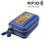 Portefeuille porte-cartes à double couche en cuir de vache véritable couleur unie avec fermeture éclair, protection RFID, porte-monnaie, porte-cartes, étui protecteur avec 11 emplacements pour cartes & compartiment à pièces, Taille : 11*7,5*4,5cm