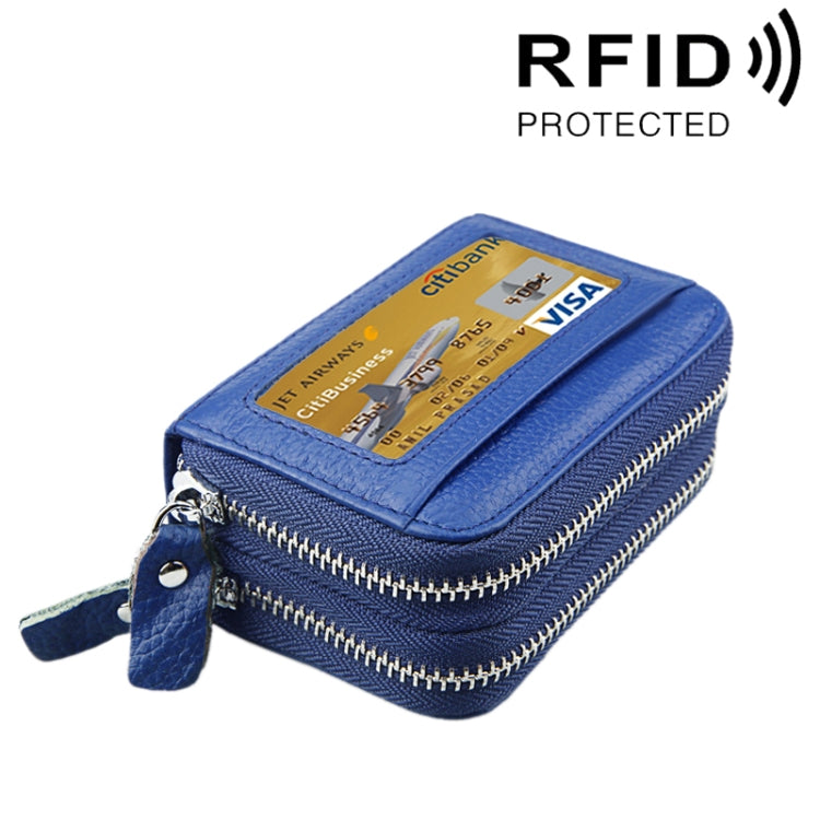 Portefeuille porte-cartes à double couche en cuir de vache véritable couleur unie avec fermeture éclair, protection RFID, porte-monnaie, porte-cartes, étui protecteur avec 11 emplacements pour cartes & compartiment à pièces, Taille : 11*7,5*4,5cm
