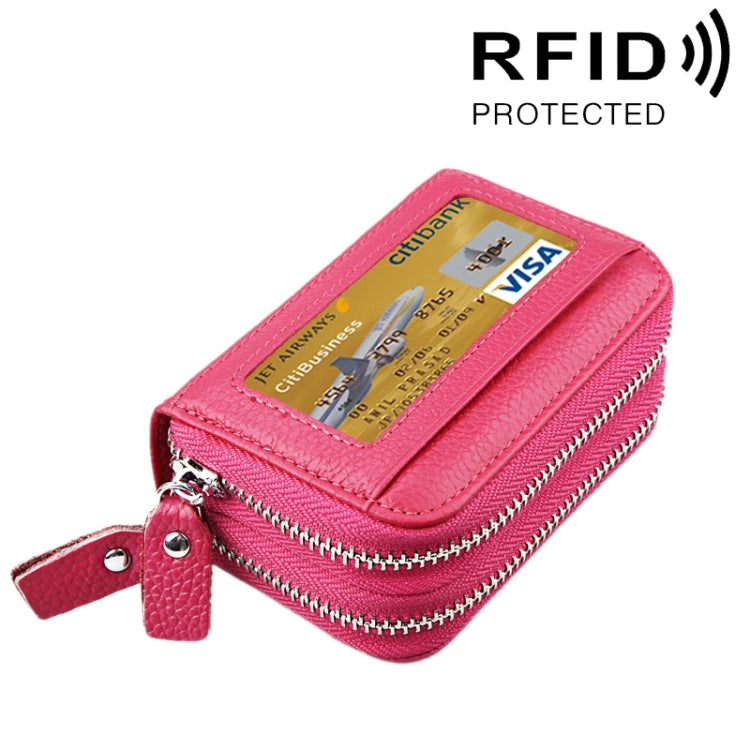 Portefeuille porte-cartes à double couche en cuir de vache véritable couleur unie avec fermeture éclair, protection RFID, porte-monnaie, porte-cartes, étui protecteur avec 11 emplacements pour cartes & compartiment à pièces, Taille : 11*7,5*4,5cm