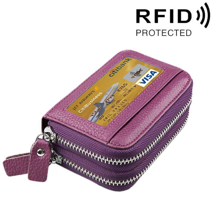 Portefeuille porte-cartes à double couche en cuir de vache véritable couleur unie avec fermeture éclair, protection RFID, porte-monnaie, porte-cartes, étui protecteur avec 11 emplacements pour cartes & compartiment à pièces, Taille : 11*7,5*4,5cm