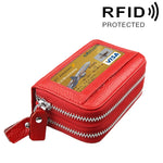 Portefeuille porte-cartes à double couche en cuir de vache véritable couleur unie avec fermeture éclair, protection RFID, porte-monnaie, porte-cartes, étui protecteur avec 11 emplacements pour cartes & compartiment à pièces, Taille : 11*7,5*4,5cm