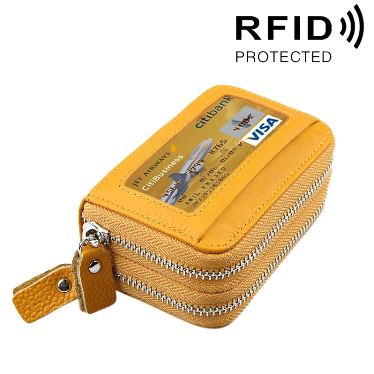Portefeuille porte-cartes à double couche en cuir de vache véritable couleur unie avec fermeture éclair, protection RFID, porte-monnaie, porte-cartes, étui protecteur avec 11 emplacements pour cartes & compartiment à pièces, Taille : 11*7,5*4,5cm