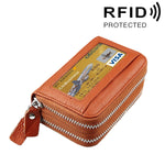 Portefeuille porte-cartes à double couche en cuir de vache véritable couleur unie avec fermeture éclair, protection RFID, porte-monnaie, porte-cartes, étui protecteur avec 11 emplacements pour cartes & compartiment à pièces, Taille : 11*7,5*4,5cm