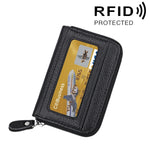 Portefeuille porte-cartes horizontal en cuir de vachette véritable couleur unie avec fermeture éclair, protection RFID, étui protecteur avec 12 emplacements pour cartes, Taille : 11,5*7,5cm
